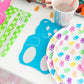 Neon gummy bear paper plates for kids’ parties, candy buffets, and fun celebrations.