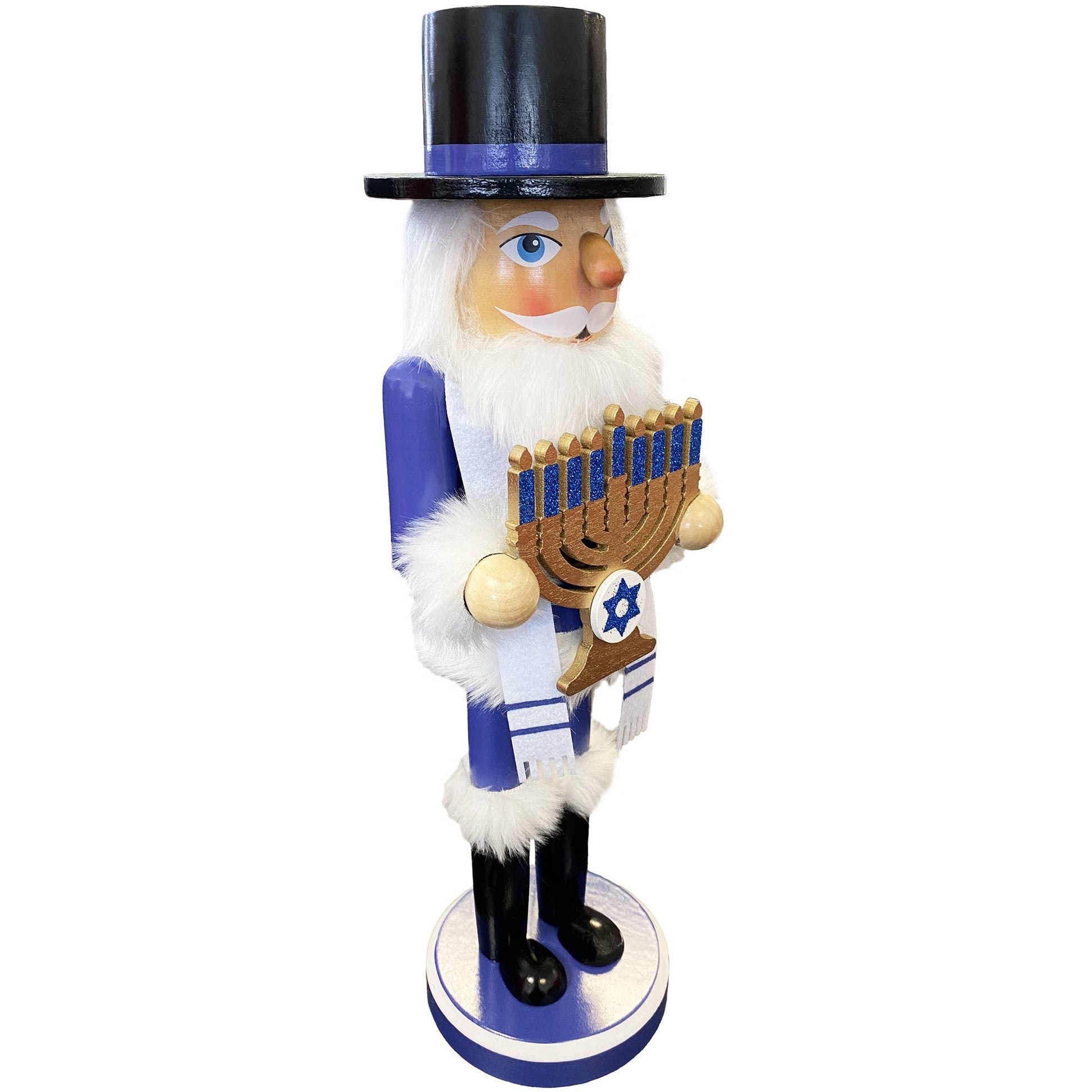 Hand-painted Hanukkah nutcracker holding menorah