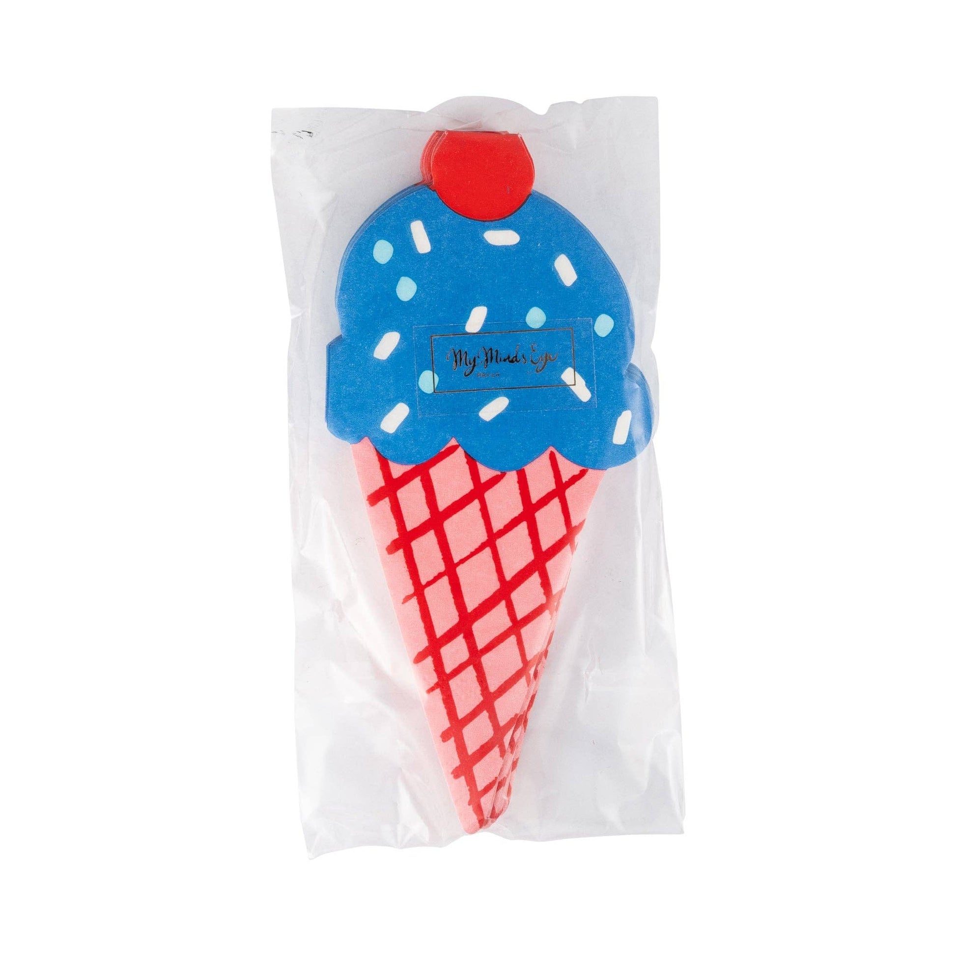 Adorable ice cream cone napkins, 3” x 6.5”, 24-pack for summer BBQs and dessert tables.