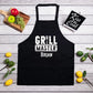 Personalized black kitchen apron with slider neck adjustment for easy sizing. Made from a 7.5 oz poly-cotton blend, featuring a one-sided 10.25"x10.25" design. Machine-washable for convenience, perfect for chefs and home cooks. Add your name for customization.