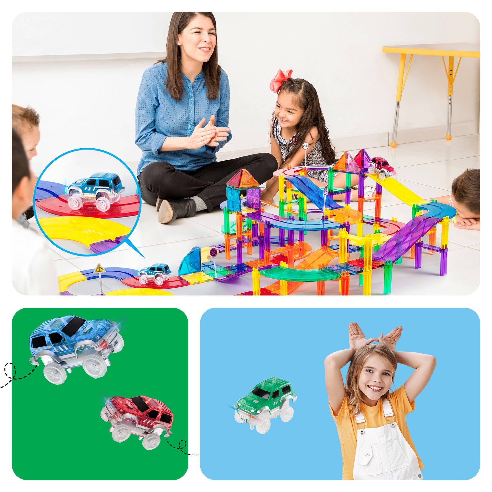 Glow & Go Racers for preschool track sets
