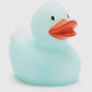 Glow-in-the-dark rubber duck that lasts up to 6 hours, perfect for bath time fun! Available in various colors and types. Dimensions: L: 7.5cm, W: 6.5cm, H: 7cm, featuring a squeak hole. Recommended for ages 18 months and older