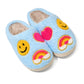 “Happy Feet Club” 😊🌈 Cozy Blue Smiley Rainbow Slippers by Malibu Sugar