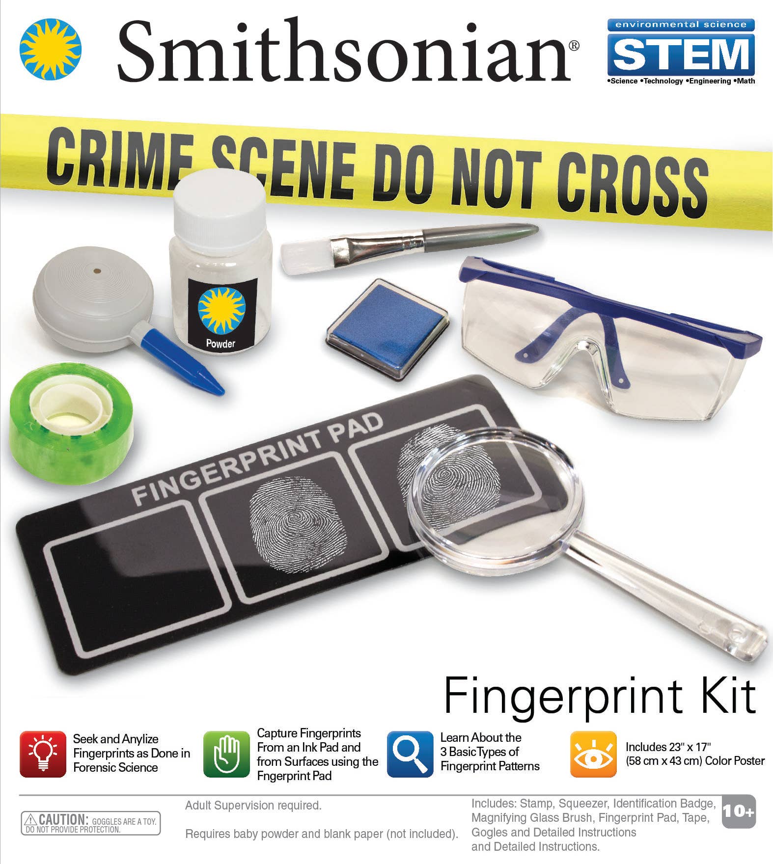 Detective Fingerprint Kit for kids 10+, CSI activity set with tools for forensic science and role-play fun.
