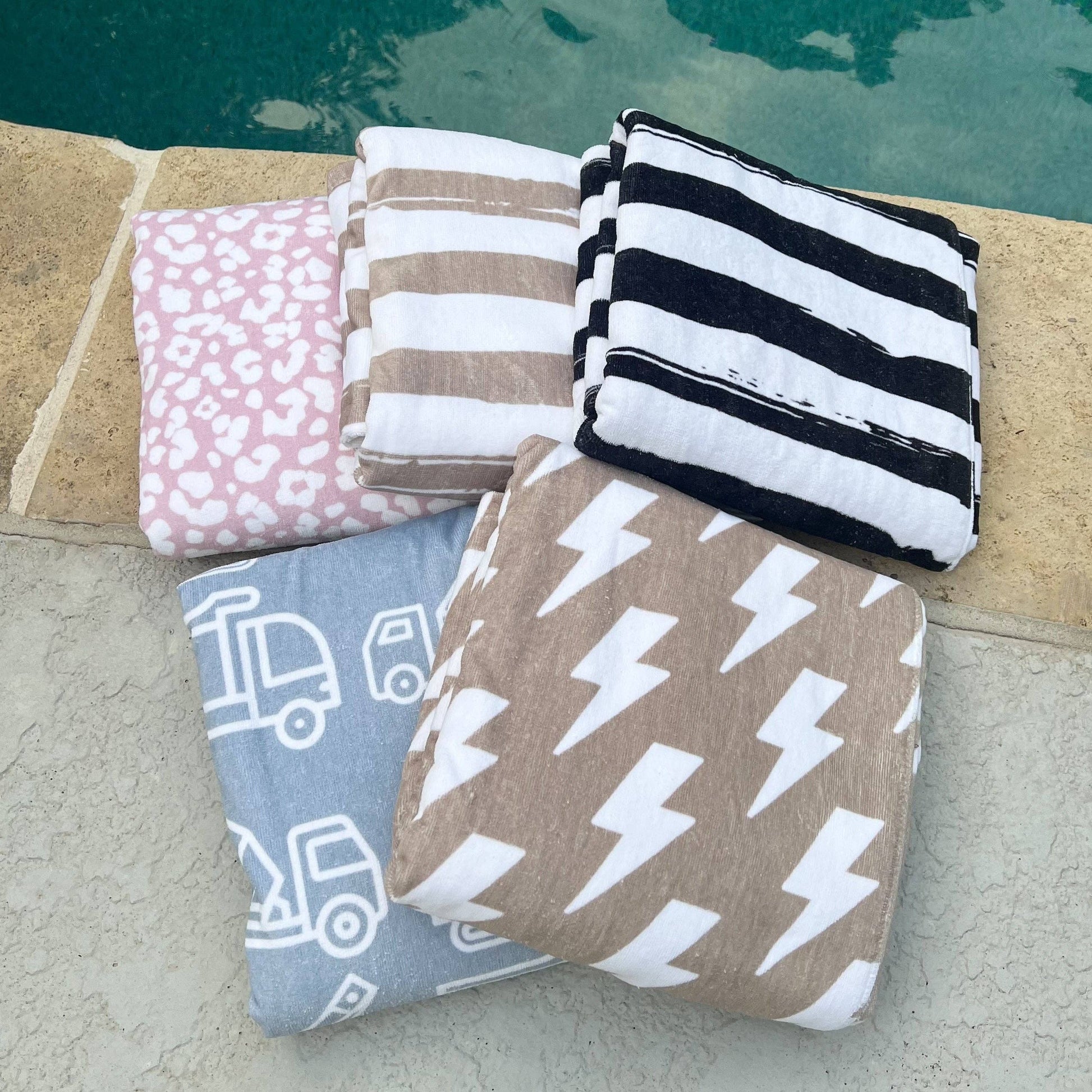 Towel and matching bag rolled up for easy travel