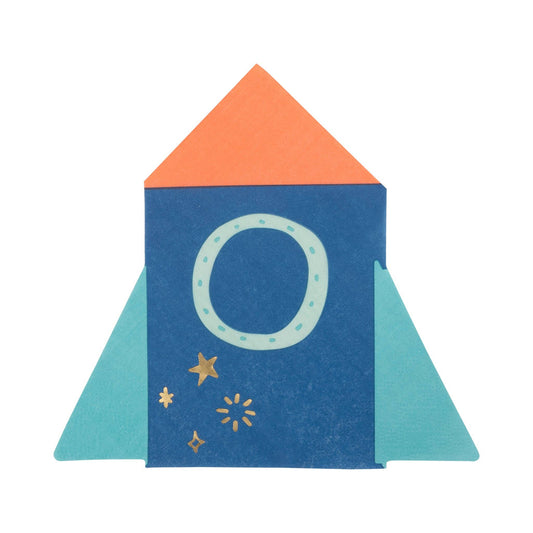 Rocket-shaped paper napkins with gold foil, 18 pack, perfect for space-themed parties