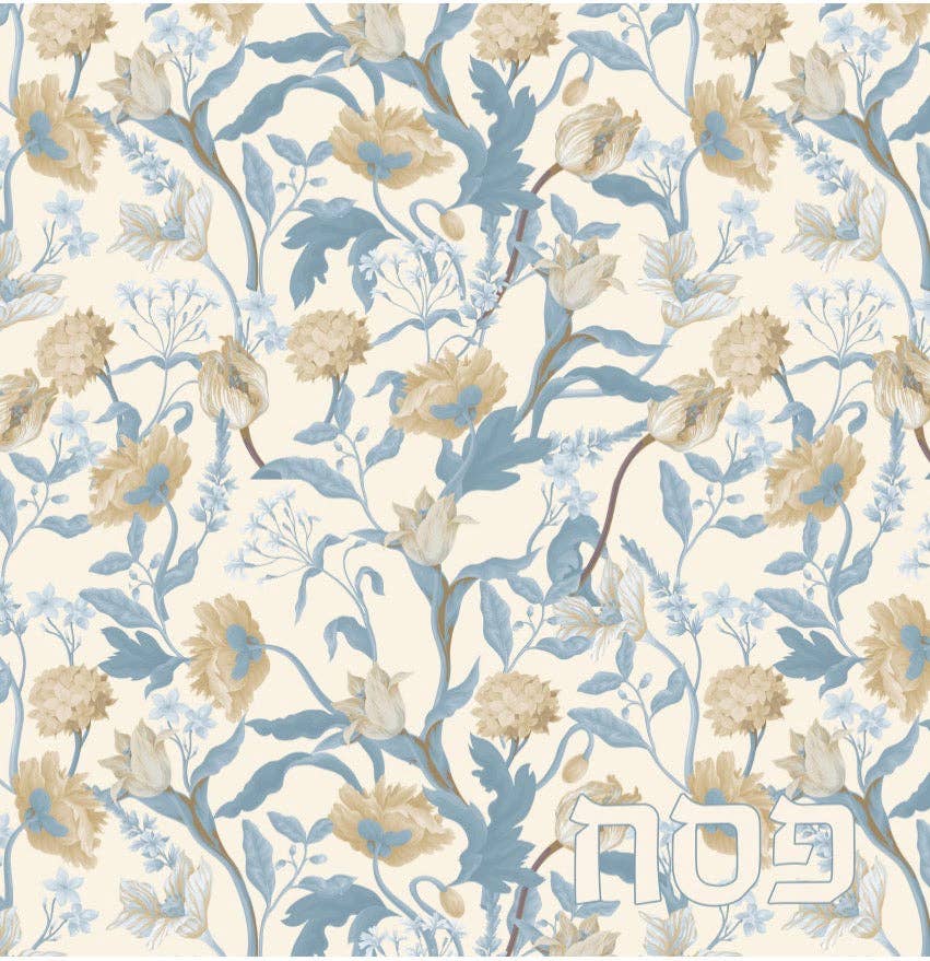 Pack of 24 dusty blue floral Passover charger squares