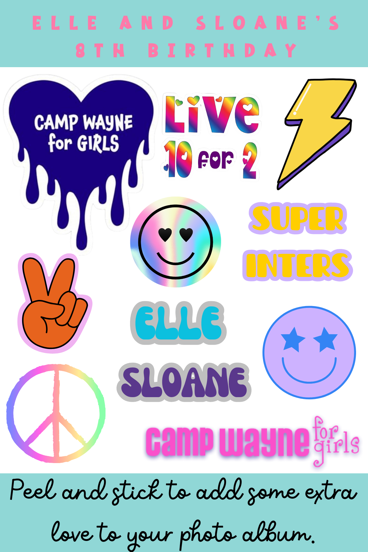 Personalized photo album designed for sleepaway camp, perfect for preserving memories. This custom album makes a great party favor or holiday gift, ideal for capturing fun moments and special events. A unique keepsake for kids, this album is perfect for girls' camps and birthday celebrations.