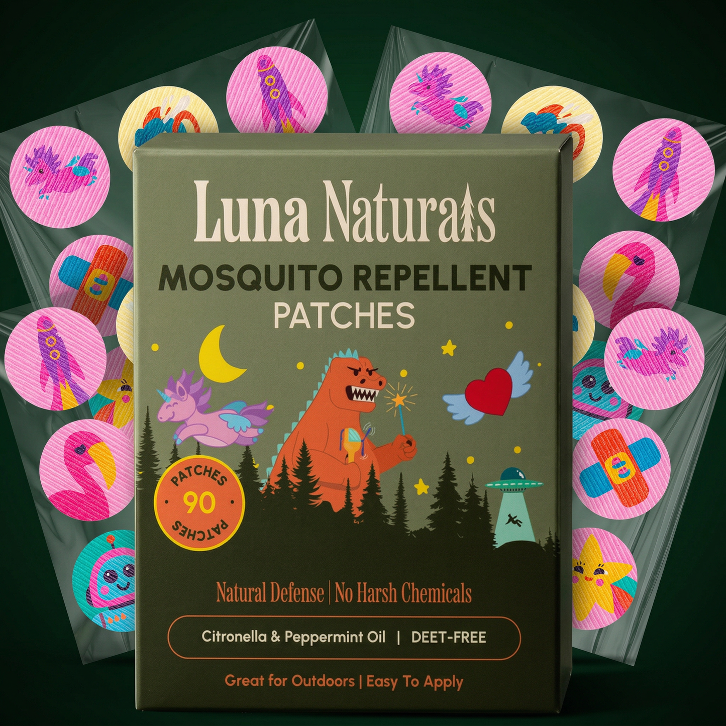 "Bite-Block Stickers" 🌿 Kids Mosquito Repellent Patches (90ct) by Luna Naturals