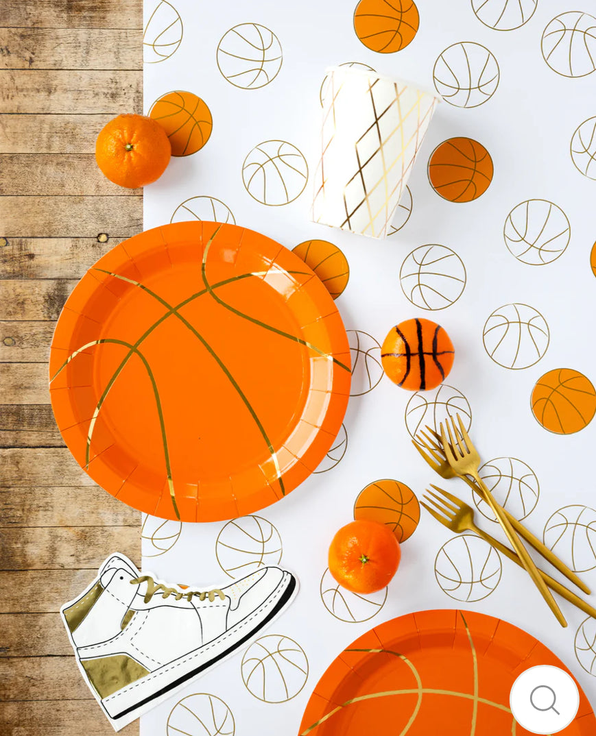 Celebrate sports-themed parties with these basketball party cups, featuring a net design. Ideal for kids' parties, each cup holds 12 oz and is stylishly crafted."