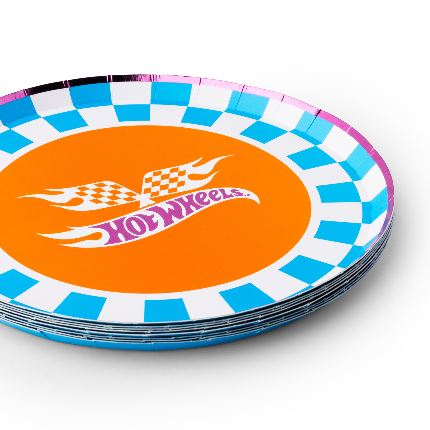 "Pit Stop" 🏁 Hot Wheels™ Blue Checker Small Party Plates (8 ct) by Bonjour Fête