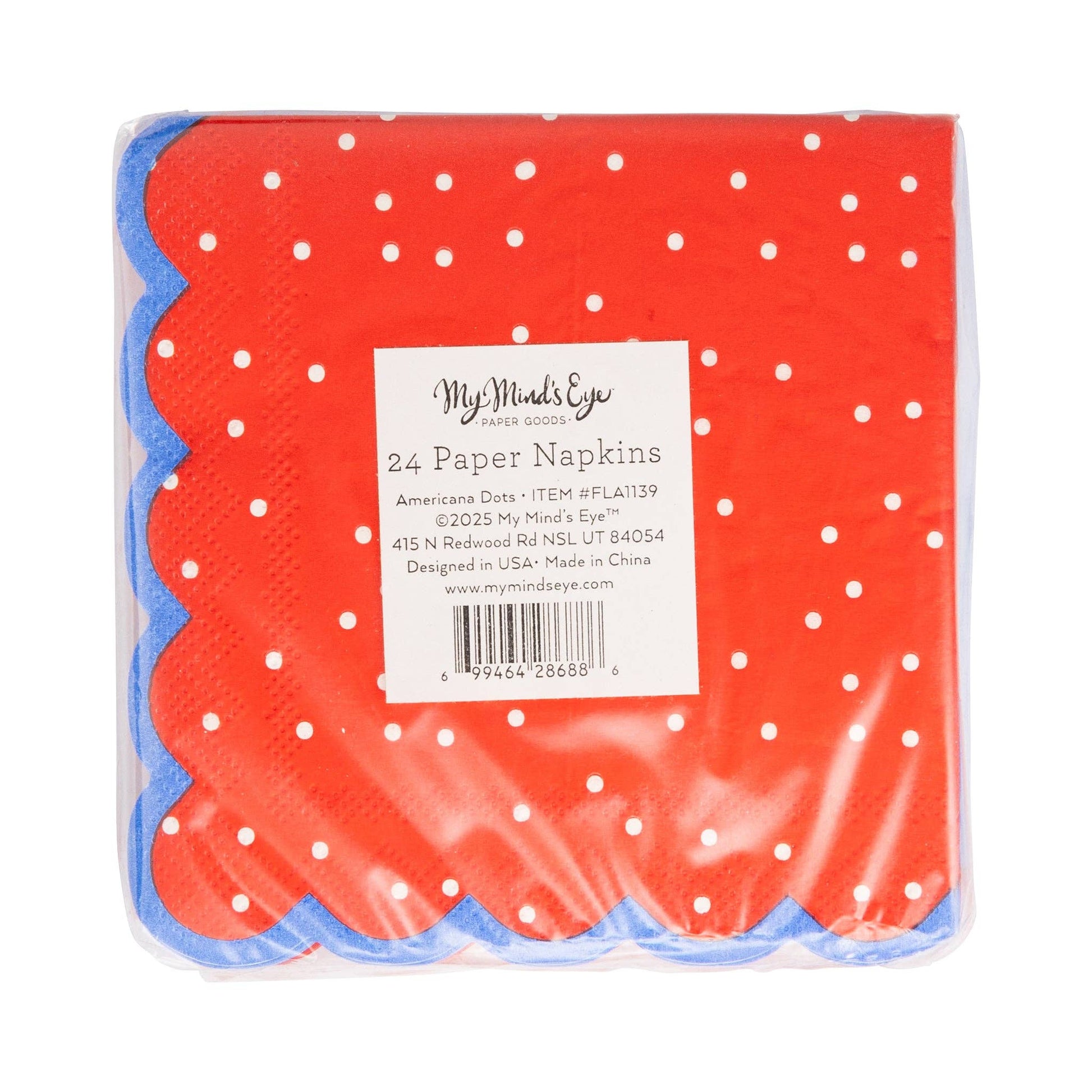 Patriotic 24-pack cocktail napkins, 5” x 5”, ideal for Independence Day and Labor Day gatherings.