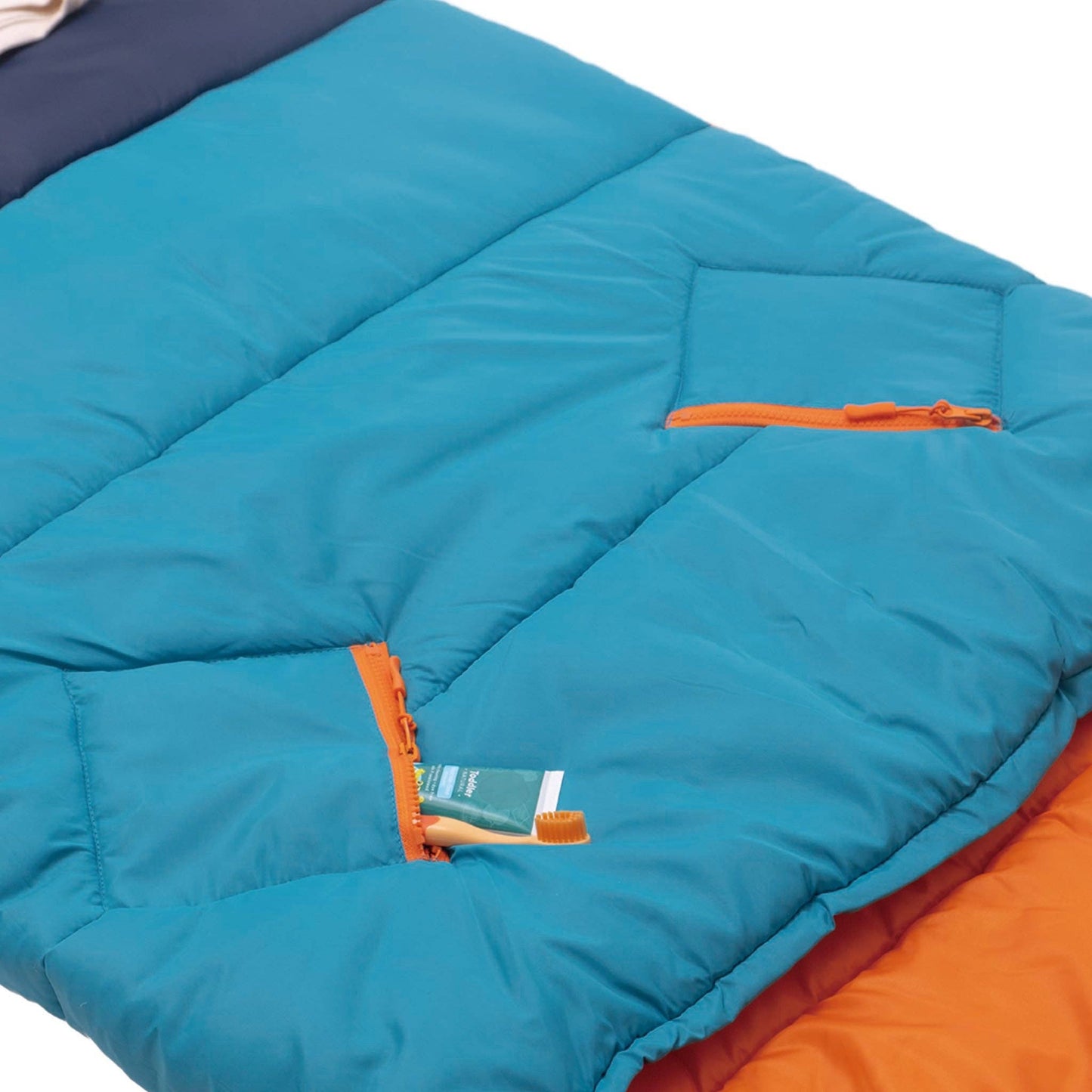 "Pack & Snooze" 🎒 Mimish Sleep-N-Pack Sleeping Bag — Enamel Blue, Persimmon & Navy (Big Kid)