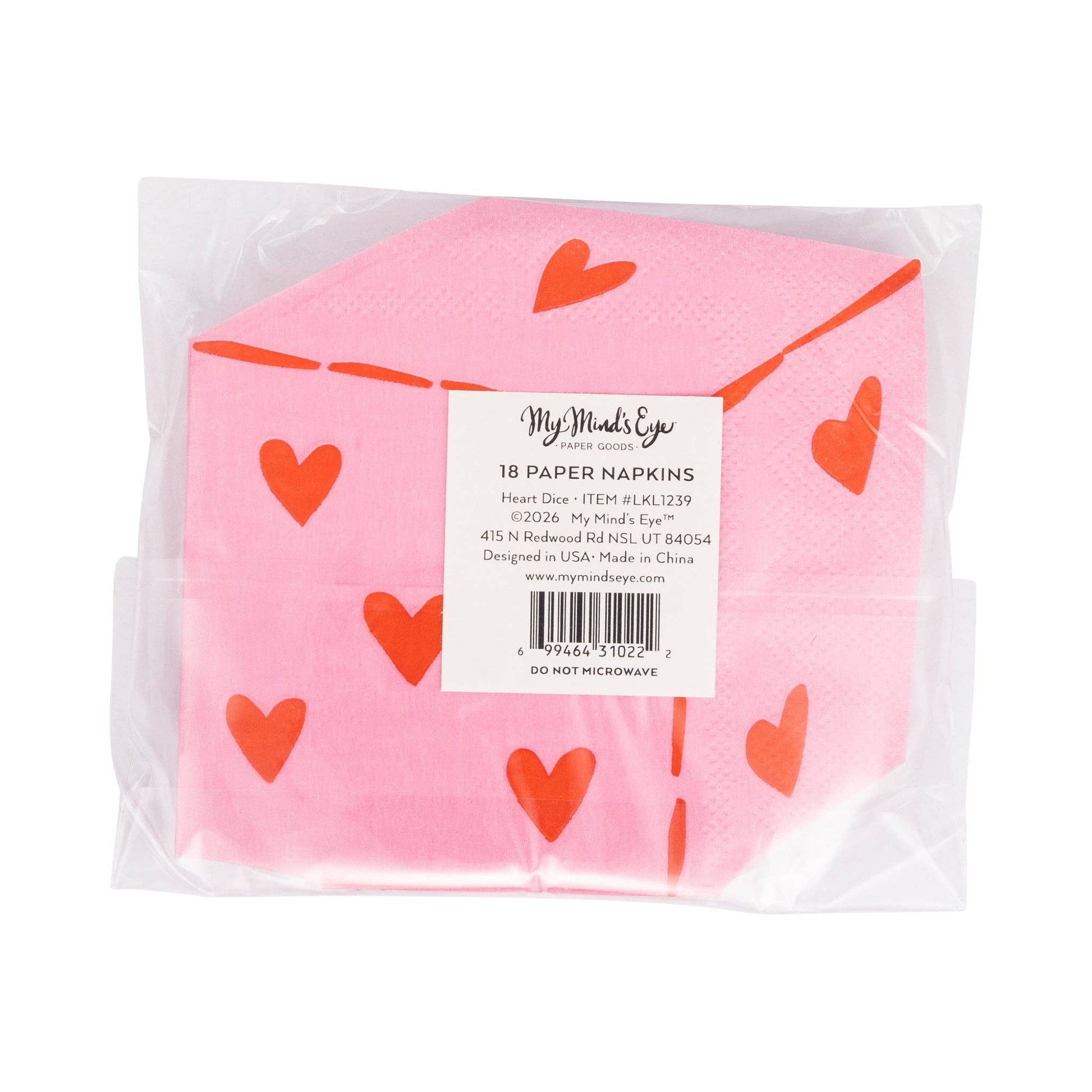 Valentine party napkins with dice and heart design