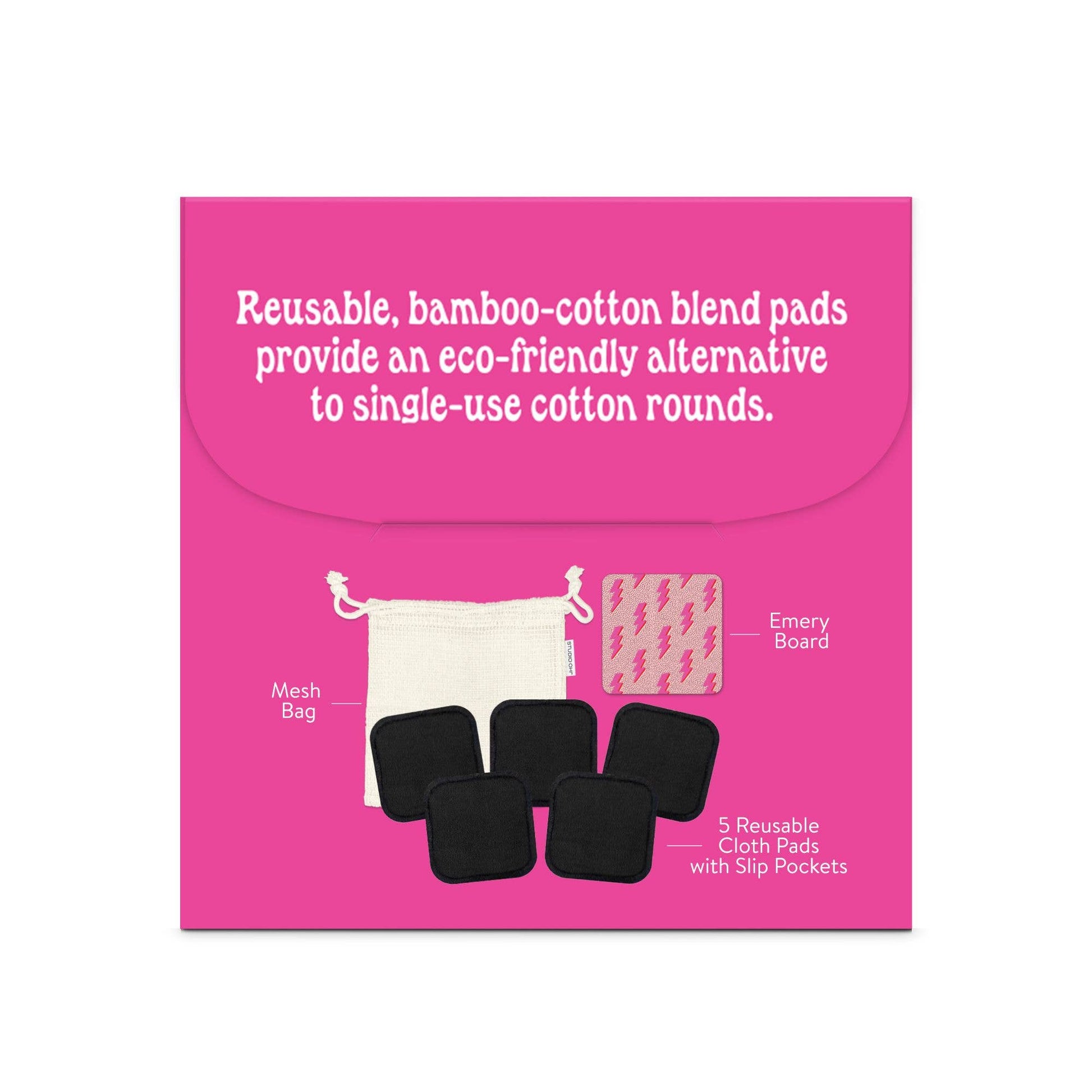Zero-waste nail care set with washable remover pads and artistic double-sided emery board