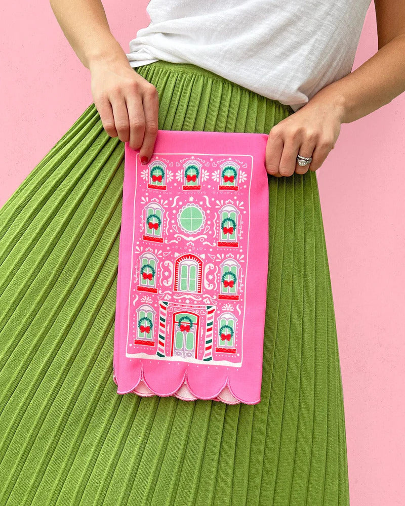 Holiday Tea Towels, Christmas Kitchen Decor, Festive Baking Gifts, Scalloped Edge Tea Towels, Gingerbread House & Christmas Tree Designs, Make Spirits Bright, Personalized Holiday Towels, Kitchen Holiday Accessories, Seasonal Christmas Gifts 