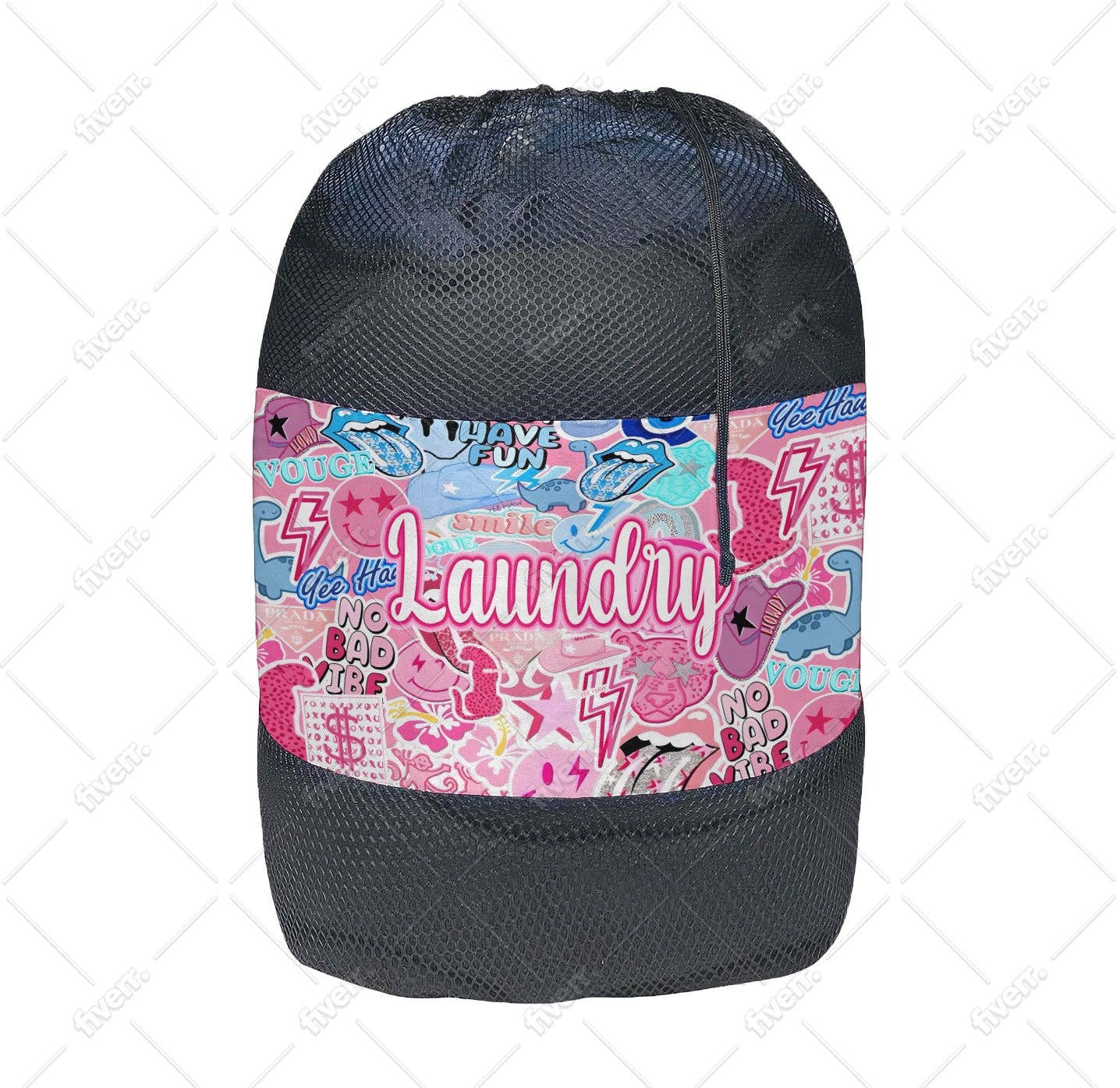 Colorful kids’ laundry bag with drawstring and shoulder strap, machine washable