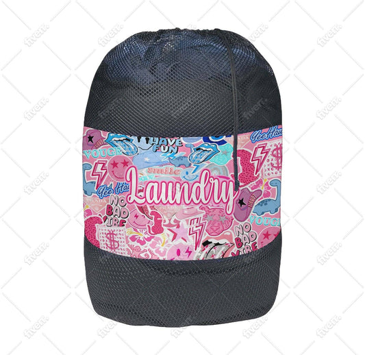 Colorful kids’ laundry bag with drawstring and shoulder strap, machine washable