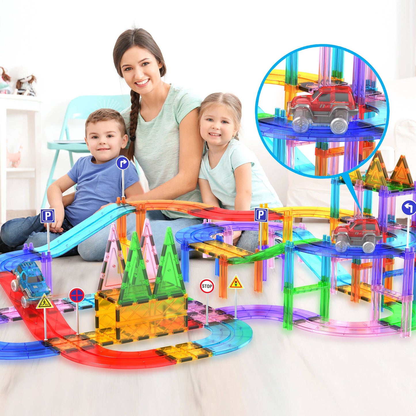 Light-up glow cars compatible with PicassoTiles racetracks