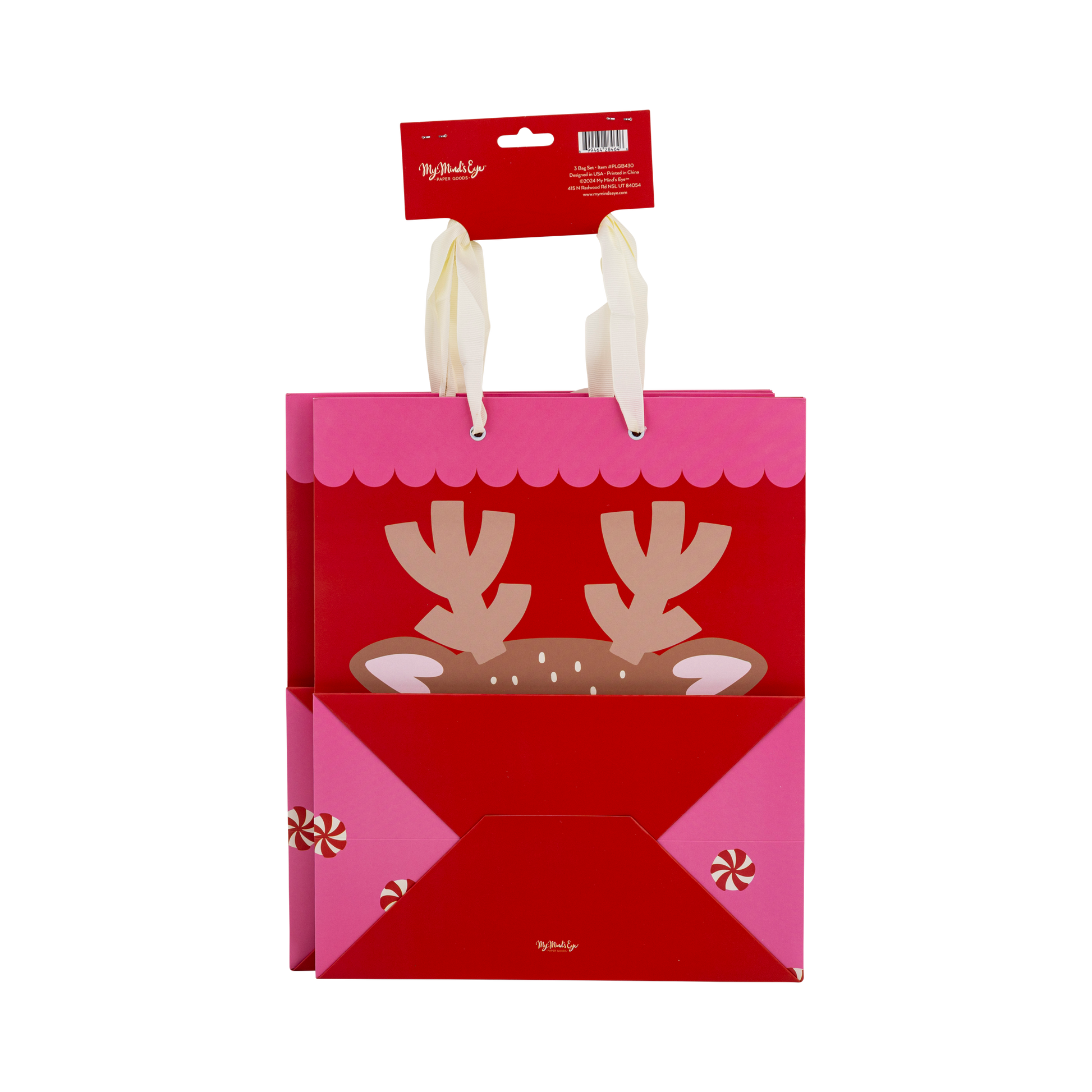 Spread holiday cheer with our festive reindeer gift bag set, including 3 medium-sized bags!