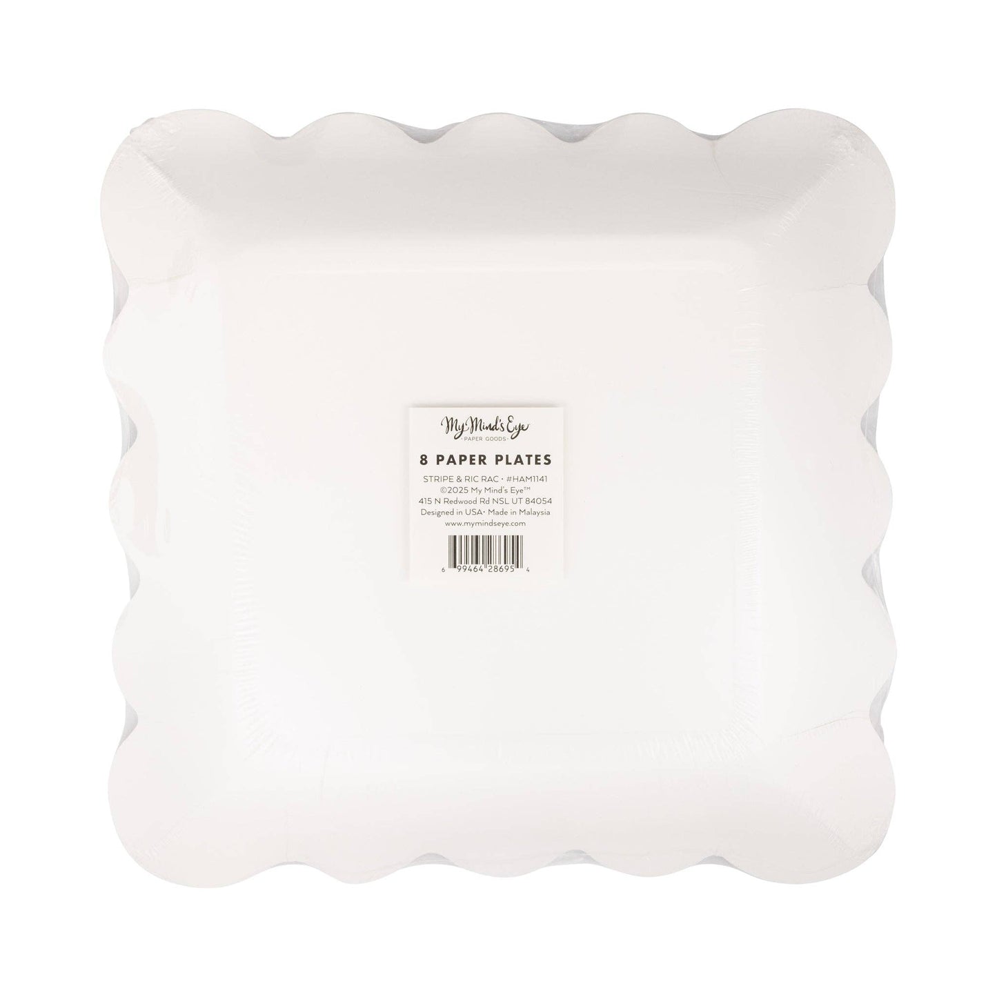 Red, white, and blue striped 9” x 9” plates, 8-pack, for summer cookouts and backyard barbecues