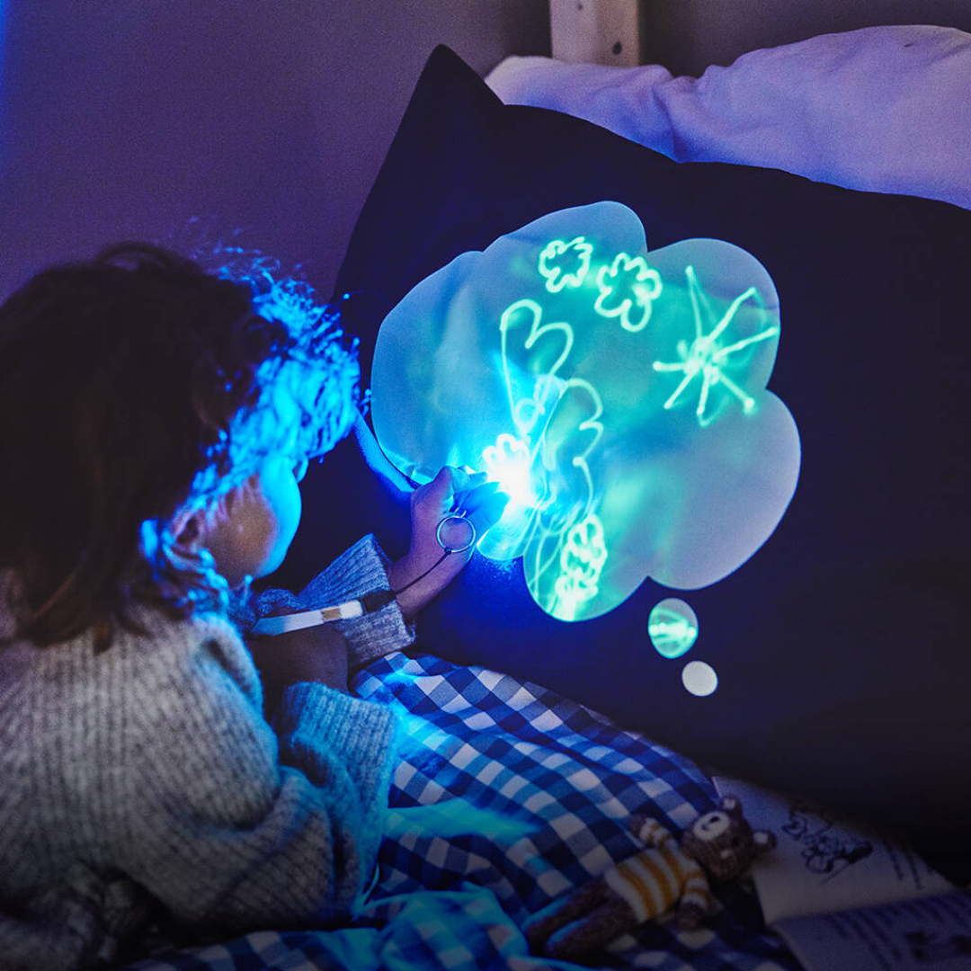 Interactive glow-in-the-dark pillowcase for kids
