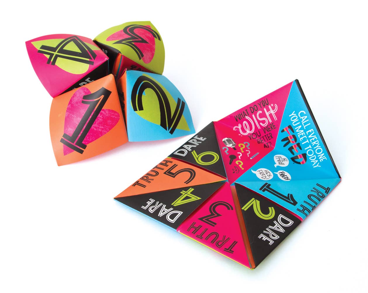 Kids folding cootie catcher Valentine game sheets