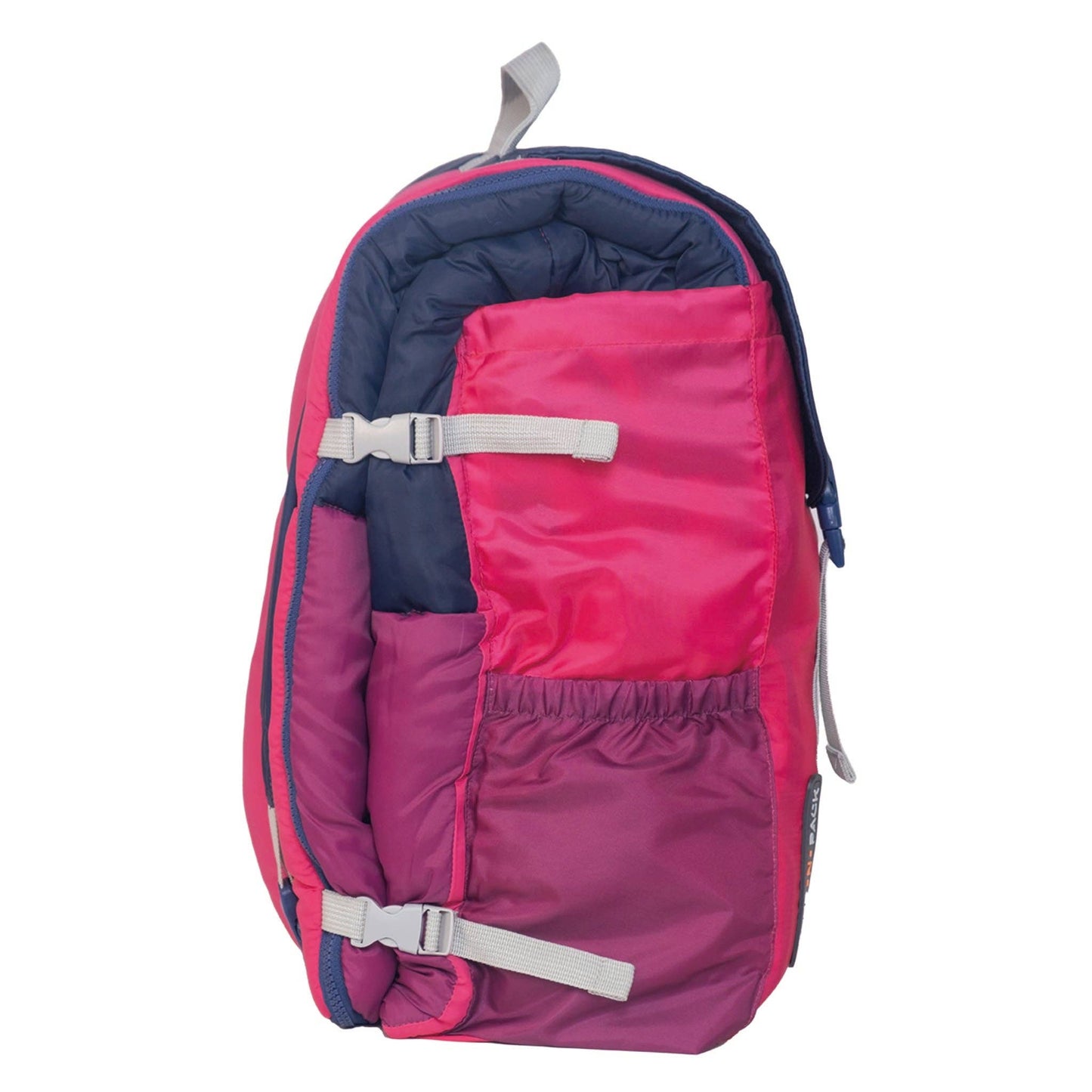 "Pack & Snooze" 🎒 Mimish Sleep-N-Pack Sleeping Bag — Raspberry Sorbet, Navy & Winterberry (Big Kid)