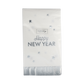 Happy New Year fringed dinner napkins featuring a playful design with silver foil accents, perfect for festive celebrations and easy cleanup. Each napkin measures 3.75" x 7.5" and comes in a pack of 24.