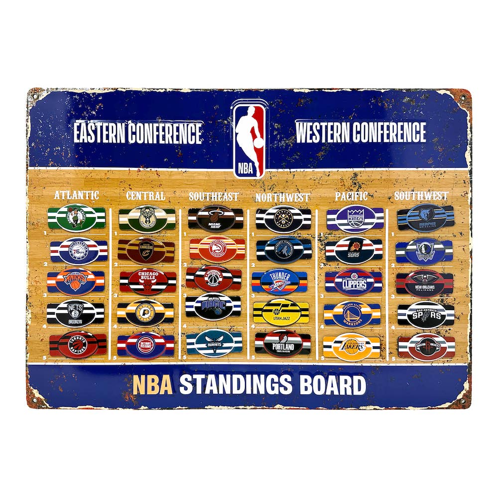 NBA magnetic standings board with all 30 team labels