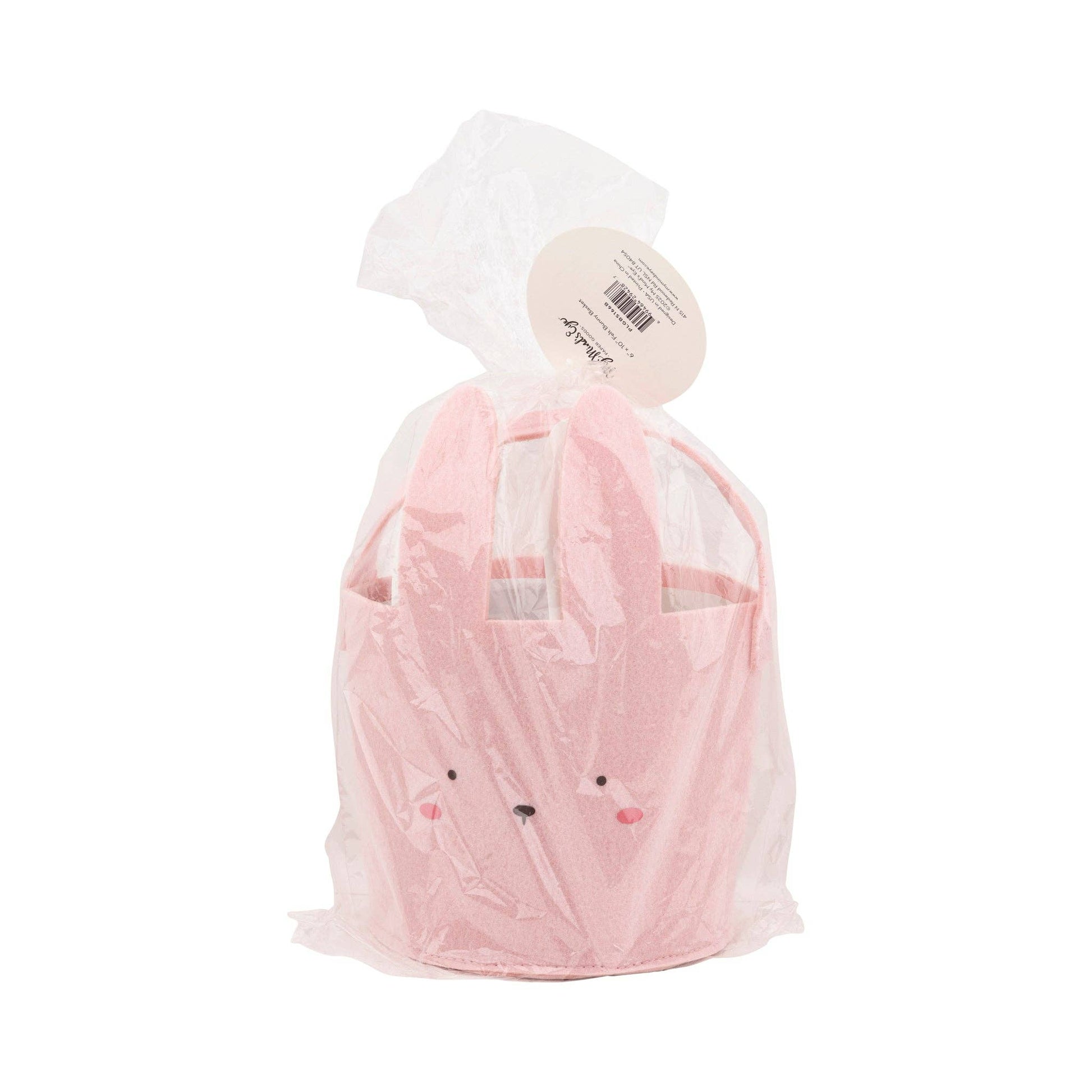 Pink Felt Bunny Basket – 6"x10", perfect for Easter egg hunts or storing treats, durable & cute design.