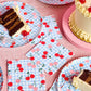 Cherry paper plates with matching napkins and cups