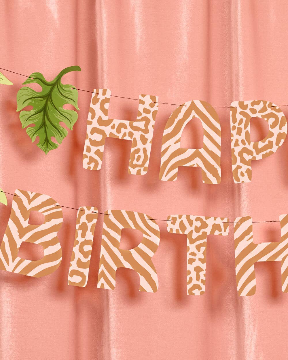 “Wild Times” 🦁 Safari Happy Birthday Banner - animal print + leaf icons, kids by xo, fetti
