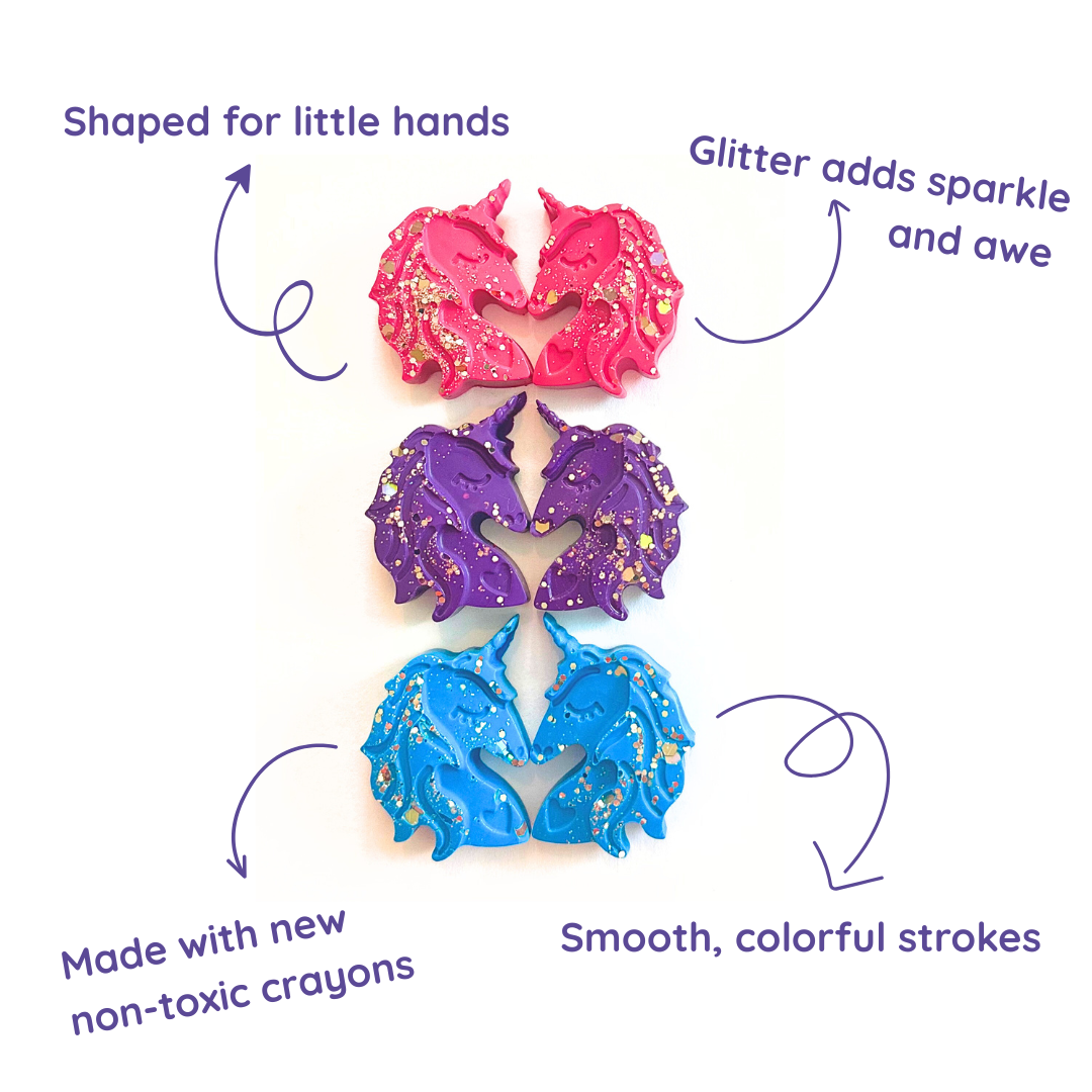 Unicorn themed crayons for party favors