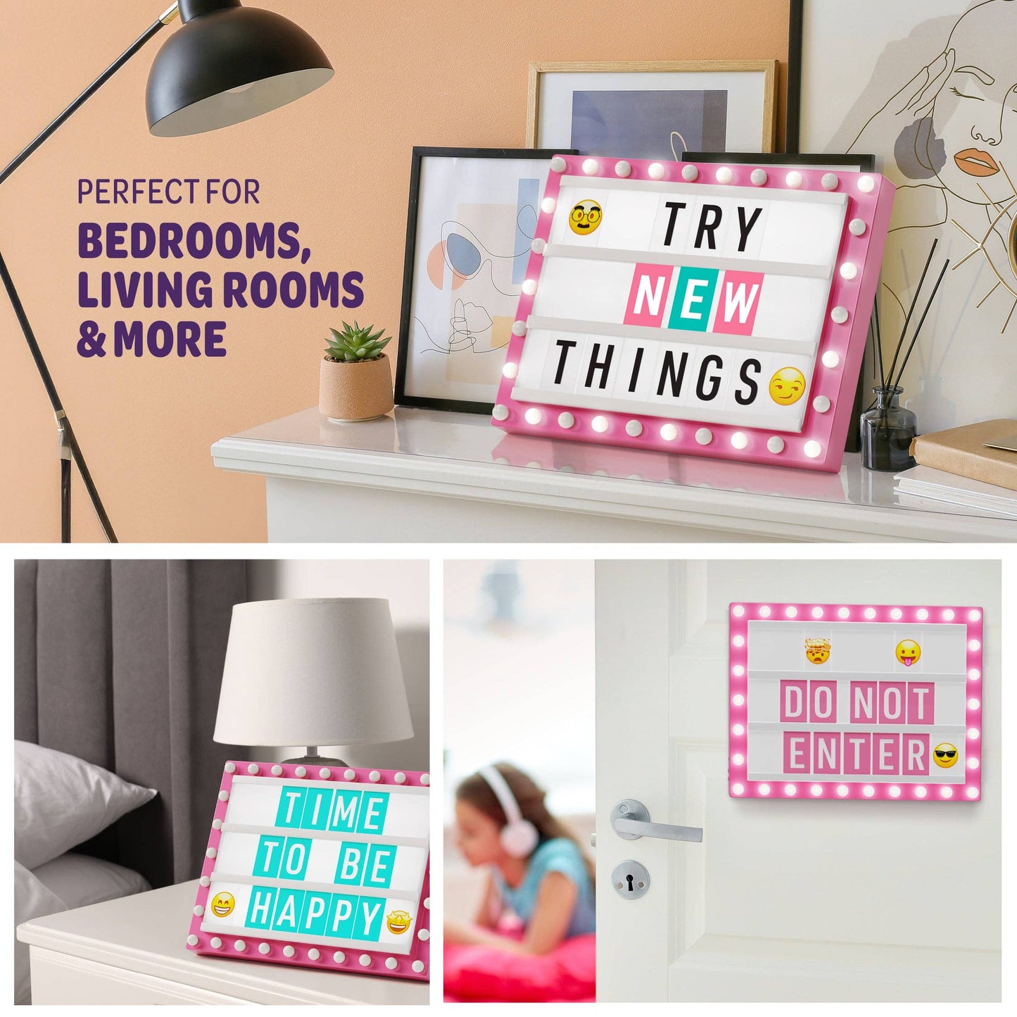 Rechargeable cinema light box with letters and emojis