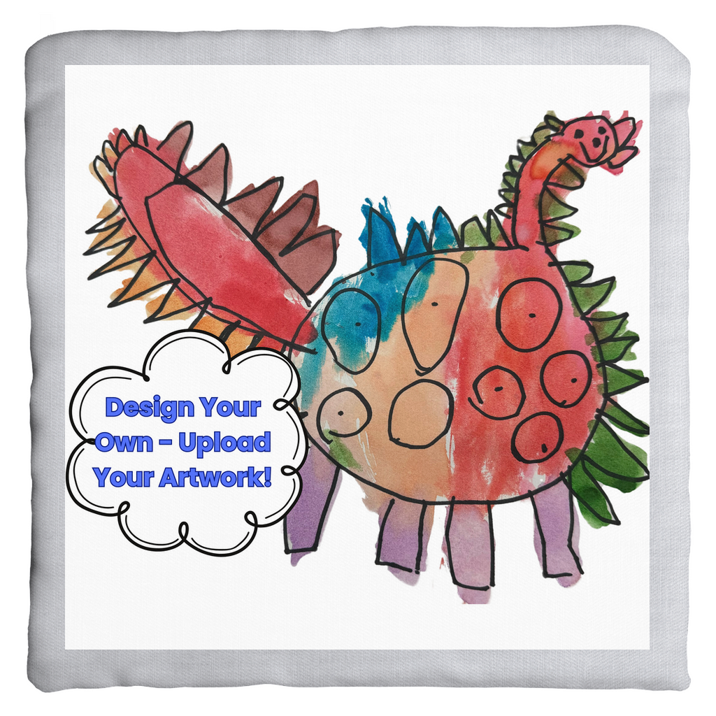 Custom throw pillow featuring your own artwork, perfect for adding a personal touch to home decor. Includes super soft, pre-filled 100% poly pillow insert for optimal fluff and form. Ideal as a creative activity for children or a unique gift. Upload your design, and we'll resize it for you.