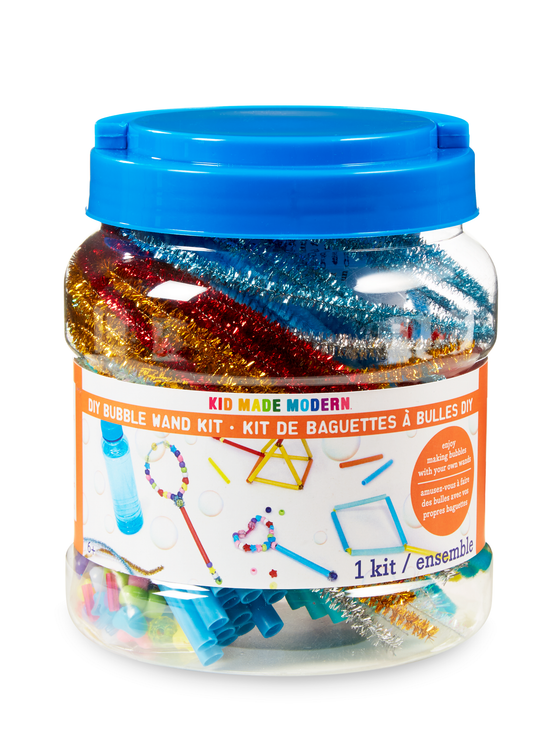 DIY bubble wand kit with colorful beads and fuzzy sticks