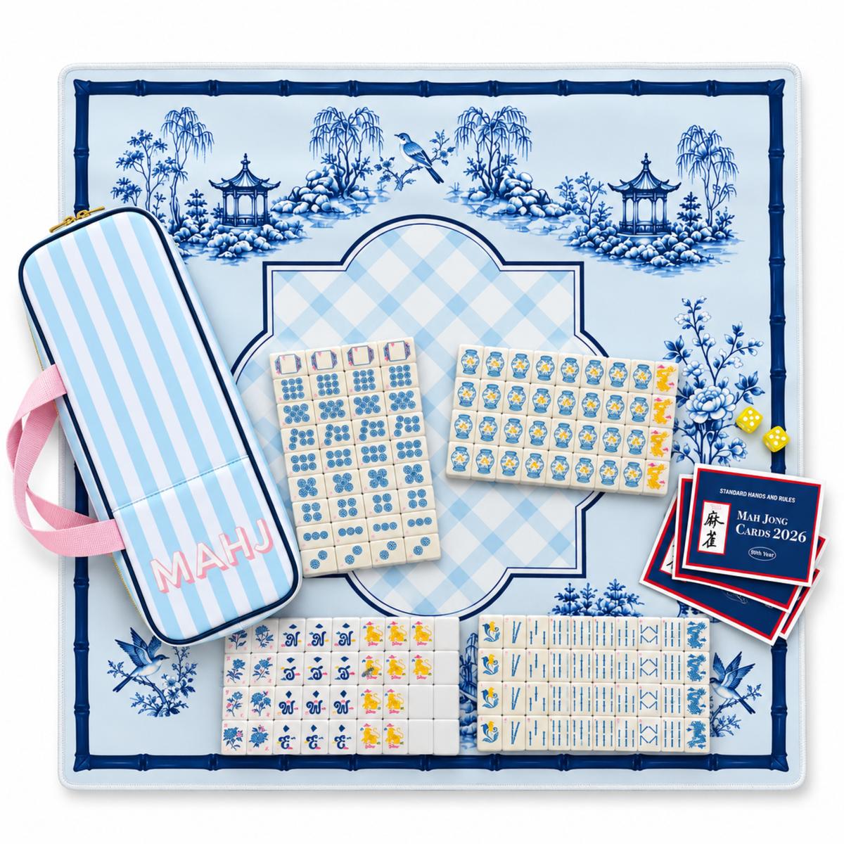 "Blue Chip Mahj" 🀄 Blue Porcelain Mahjong Complete Set with Playing Mat by Ellison+Young