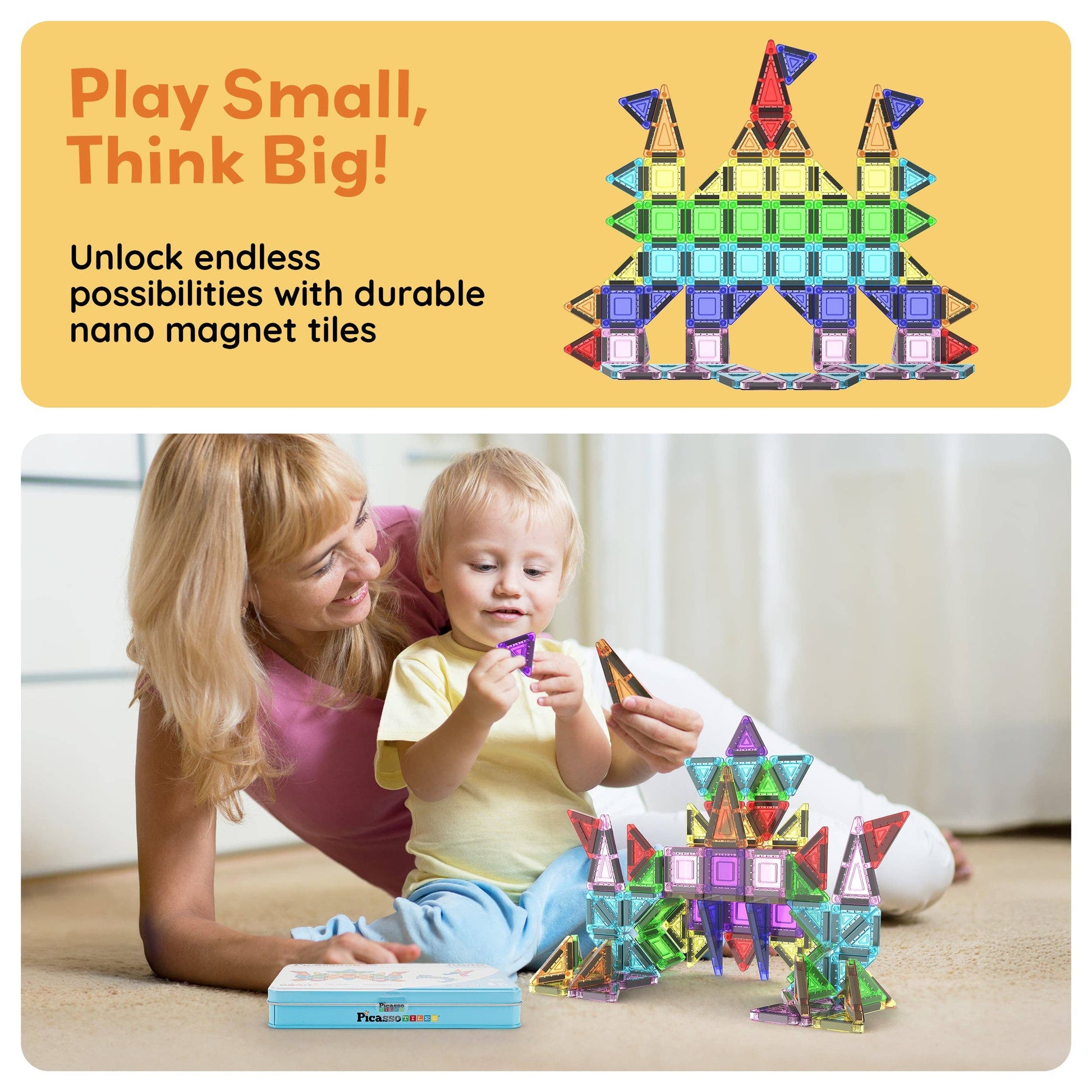 Toddler building tiles for quiet play on the go