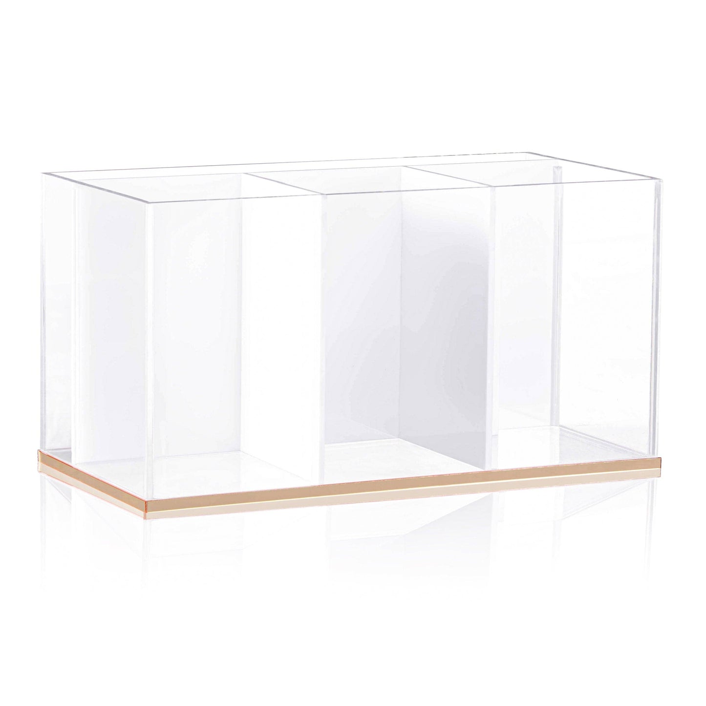 Elegant Classic Silverware Caddy with clear lucite, gold or silver border, 3 compartments.