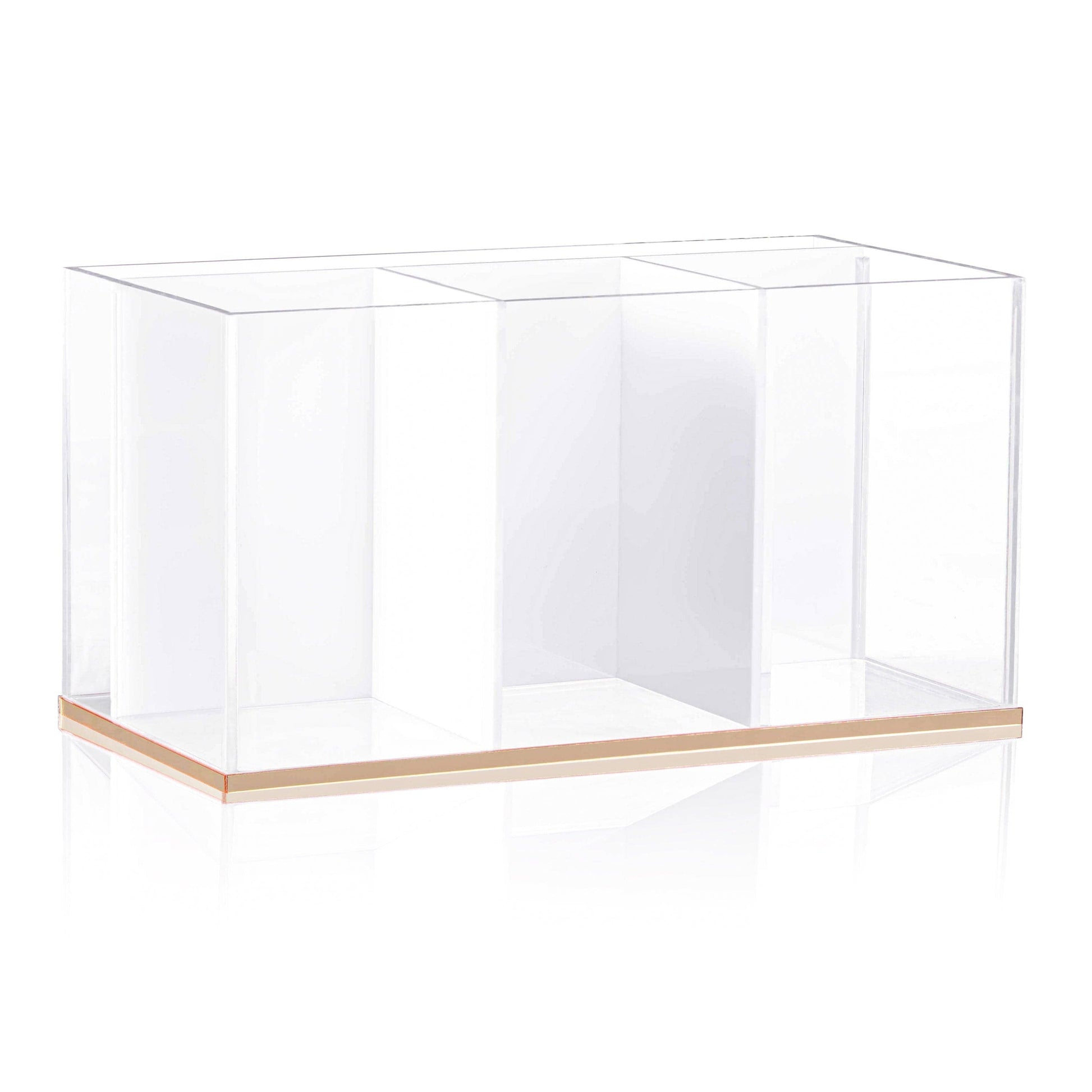 Elegant Classic Silverware Caddy with clear lucite, gold or silver border, 3 compartments.