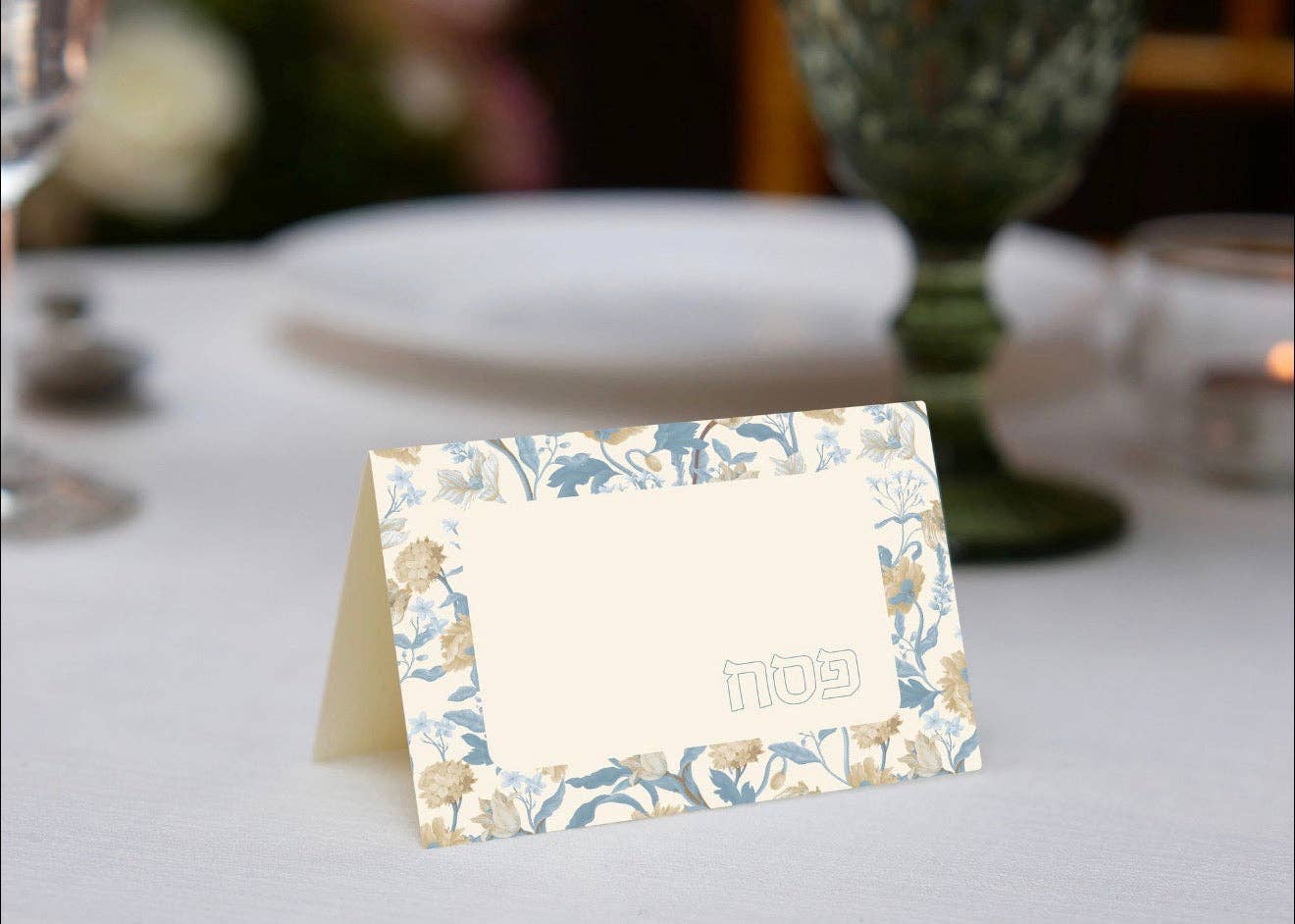 Dusty blue floral Pesach place cards 24 pack