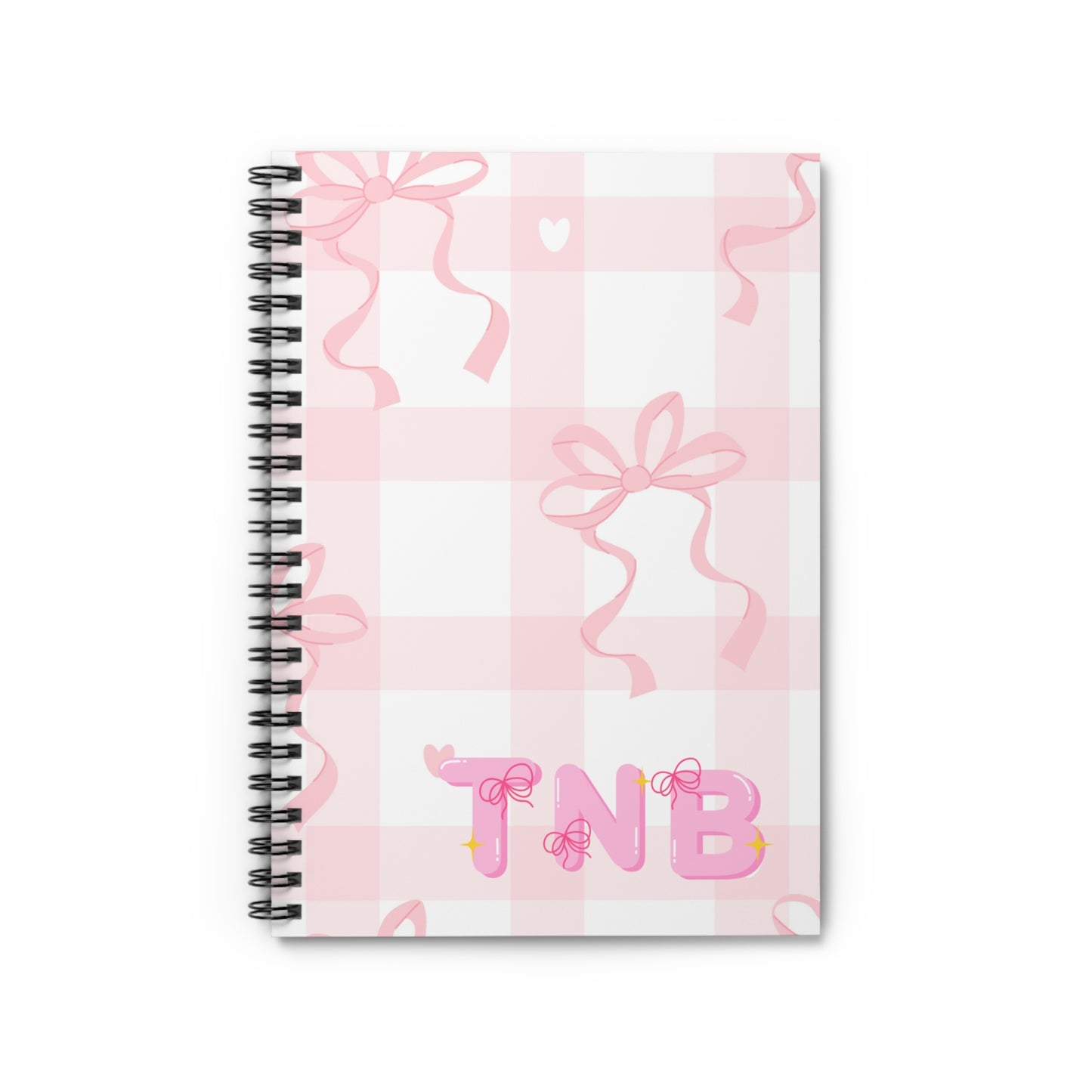 Pink Gingham Ribbon Monogram Notebook — Personalized Spiral Ruled Journal