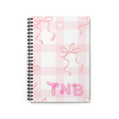 Pink Gingham Ribbon Monogram Notebook — Personalized Spiral Ruled Journal