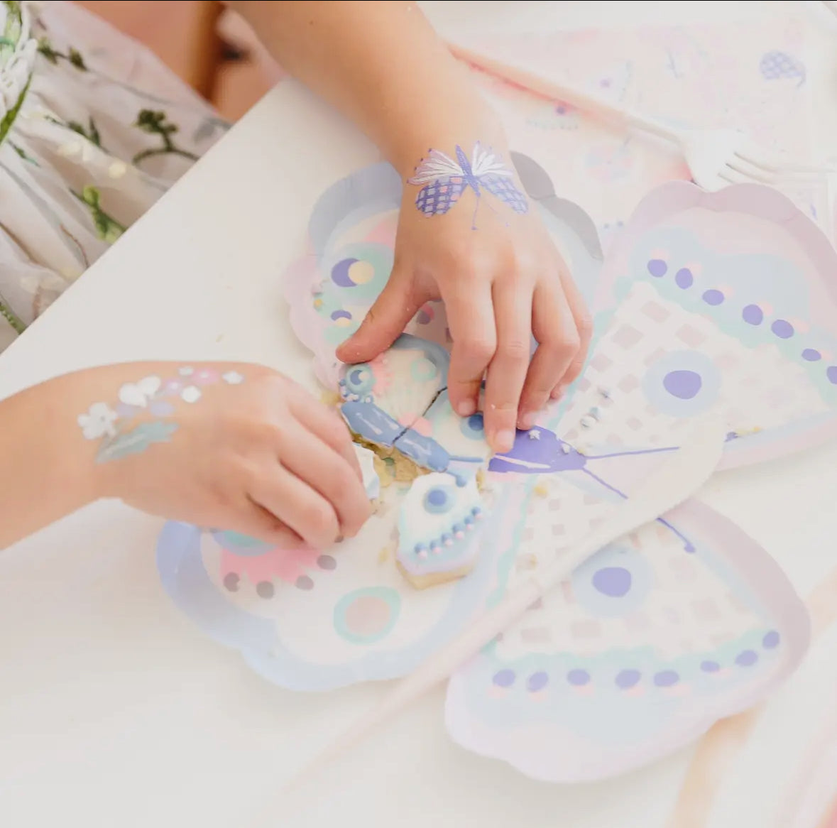 Beautiful holographic silver foil butterfly tattoos, illustrated by Lillian Farag for Daydream Society. Includes 2 designs, each 2.5 inches square. Safe, non-toxic, and packaged in a cardstock envelope.