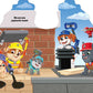Shaped board book for kids featuring a playful construction pup and his crew, 16 pages, fun learning.