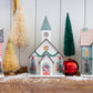 Cozy Christmas house decoration with battery-powered light, perfect for holiday tablescape, 4.5” x 6” size.