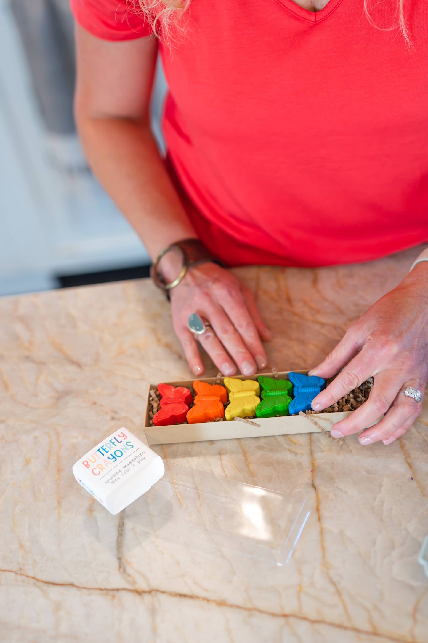 Colorful butterfly shaped crayons for children