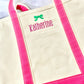 Zip top boat tote bag in bright colors, durable cotton canvas, perfect for travel and errands