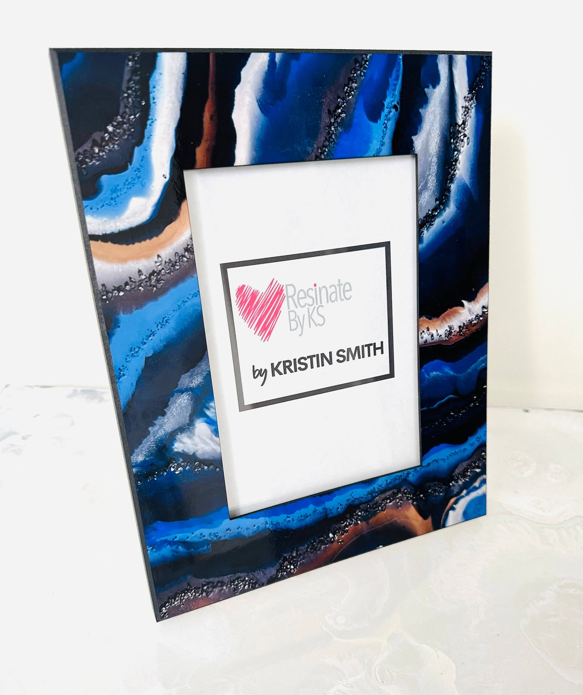 Luxury Blue Agate Picture Frame – Unique Resin Art Design 
